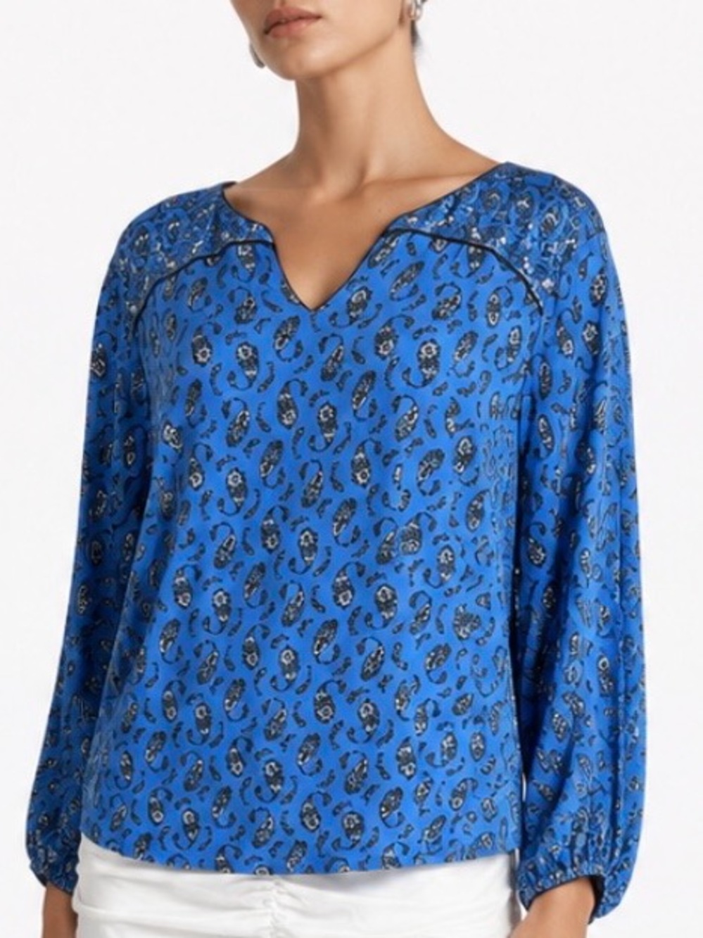 J.JILL V-Neck Long-Sleeve Top in Blue Floral Size XL